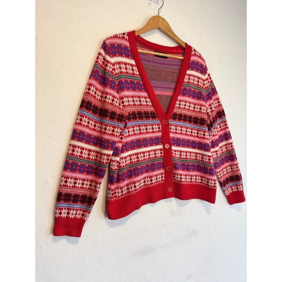 Lane Bryant Fair Isle Cardigan Sweater Women's 14/16 Red Cotton Lane Bryant - Picture 4 of 10
